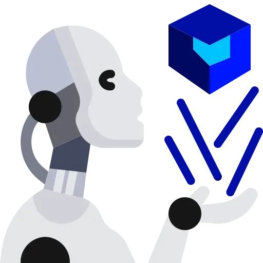 robot animado sosteniendo un cubo